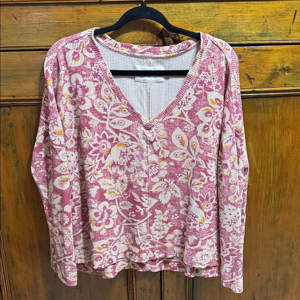 Floral Pink V-Neck Women's Top